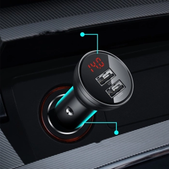  Ładowarka samochodowa 2x USB 4.8A 24W z wyświetlaczem LCD szary - zdj. dodatkowe 9