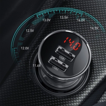  Ładowarka samochodowa 2x USB 4.8A 24W z wyświetlaczem LCD szary - zdj. dodatkowe 8