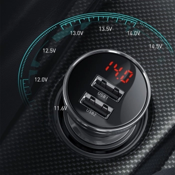  Ładowarka samochodowa 2x USB 4.8A 24W z wyświetlaczem LCD + kabel 3w1 1.2m czarny - zdj. dodatkowe 9