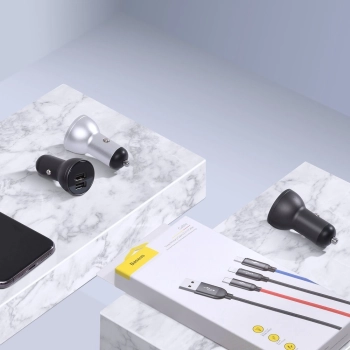  Ładowarka samochodowa 2x USB 4.8A 24W z wyświetlaczem LCD + kabel 3w1 1.2m czarny - zdj. dodatkowe 5