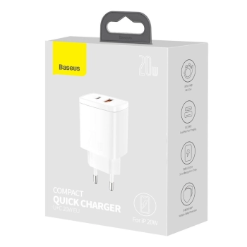  Szybka ładowarka sieciowa Compact USB USB-C 20W 3A PD QC 3.0 biały - zdj. dodatkowe 4