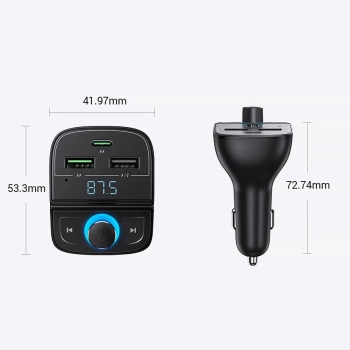  Transmiter FM MP3 Bluetooth 5.0 ładowarka samochodowa 3x USB TF microSD czarny - zdj. dodatkowe 8
