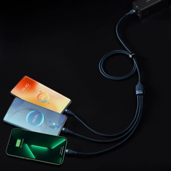  3w1 Kabel przewód do szybkiego ładowania USB-A do USB-C microUSB Lightning 66W 480Mb/s 1.2m niebieski - zdj. dodatkowe 10