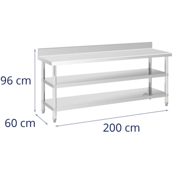  Stół blat roboczy stalowy nierdzewny przyścienny z rantem 2 półki 200x60cm - zdj. dodatkowe 5