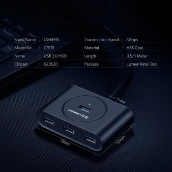  Rozdzielacz HUB portu USB do 4x USB 3.2 kabel 0.5 m czarny - zdj. dodatkowe 9