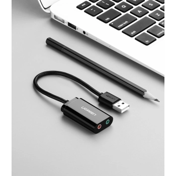  Zewnętrzna karta dźwiękowa muzyczna adapter USB - 3.5mm mini jack kabel 15cm czarny - zdj. dodatkowe 6