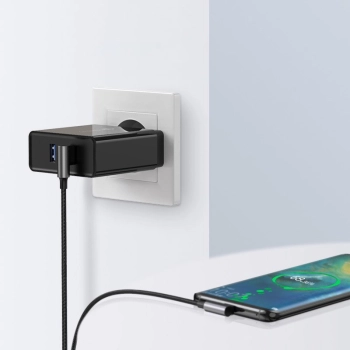  Kątowy kabel przewód w oplocie USB - USB-C Quick Charge 3.0 0.5m szary - zdj. dodatkowe 1