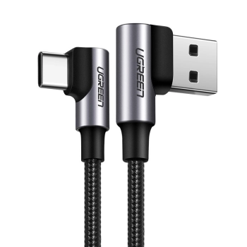 Kątowy kabel przewód w oplocie USB - USB-C Quick Charge 3.0 2m szary