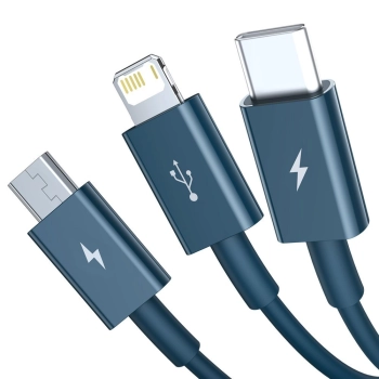  3w1 kabel przewód uniwersalny USB - Lightning / USB-C / micro USB 3.5A 1.5m niebieski - zdj. dodatkowe 1
