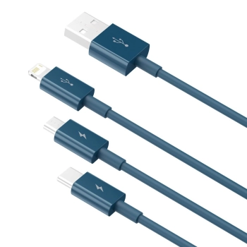  3w1 kabel przewód uniwersalny USB - Lightning / USB-C / micro USB 3.5A 1.5m niebieski - zdj. dodatkowe 3