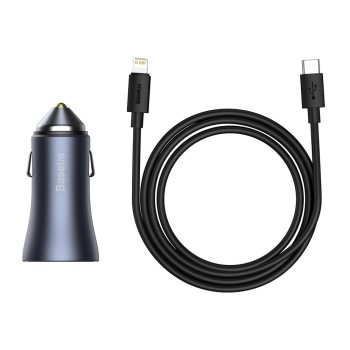  Szybka ładowarka samochodowa USB-C USB 40W PD QC SCP FCP AFC + kabel USB-C - Lightning szary - zdj. dodatkowe 1