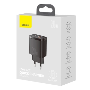  Szybka ładowarka sieciowa Compact USB USB-C 20W 3A PD QC 3.0 czarny - zdj. dodatkowe 4