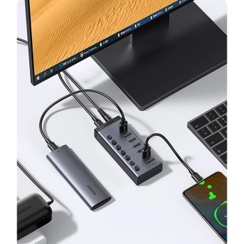  7w1 Wielofunkcyjny HUB rozdzielacz USB-C - 7x USB 3.0 PD DC 12V szary - zdj. dodatkowe 9