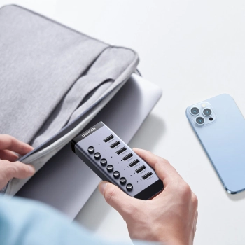  7w1 Wielofunkcyjny HUB rozdzielacz USB-C - 7x USB 3.0 PD DC 12V szary - zdj. dodatkowe 5