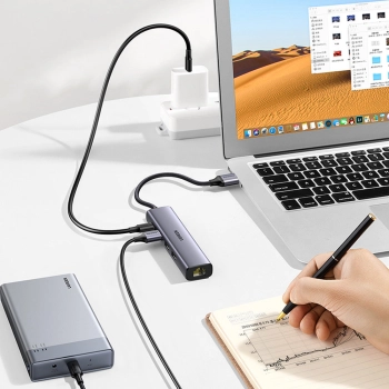  Wielofunkcyjny HUB adapter rozdzielacz USB 3.0 - 3x USB Ethernet RJ-45 USB-C PD szary - zdj. dodatkowe 10