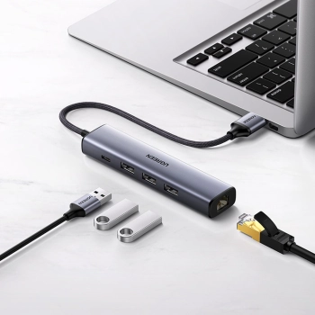  Wielofunkcyjny HUB adapter rozdzielacz USB 3.0 - 3x USB Ethernet RJ-45 USB-C PD szary - zdj. dodatkowe 4