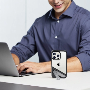  Sztywne etui z żelową ramką i wbudowaną podstawką do iPhone 14 Pro czarny - zdj. dodatkowe 5