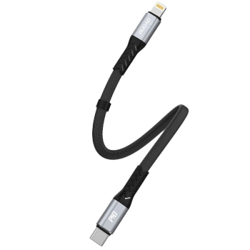  Kabel przewód płaski krótki do iPhone USB-C - Lightning L10P PD 20W 23cm czarny - zdj. dodatkowe 1