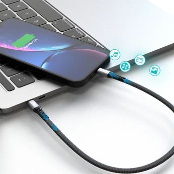  Kabel przewód płaski krótki do iPhone USB-C - Lightning L10P PD 20W 23cm czarny - zdj. dodatkowe 2