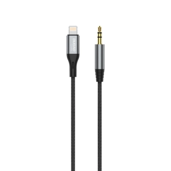  Kabel audio AUX w oplocie bawełnianym iPhone Lightning - mini jack 3.5mm 1m szary - zdj. dodatkowe 2