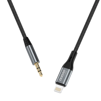  Kabel audio AUX w oplocie bawełnianym iPhone Lightning - mini jack 3.5mm 1m szary - zdj. dodatkowe 3