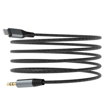  Kabel audio AUX w oplocie bawełnianym iPhone Lightning - mini jack 3.5mm 1m szary - zdj. dodatkowe 4