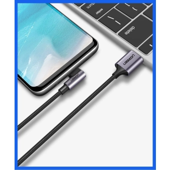  Kabel przewód kątowy w mocnym oplocie USB - USB-C QC 3.0 3A 2m szary - zdj. dodatkowe 4