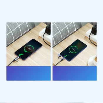  2w1 Kabel przewód w mocnym oplocie USB - microUSB + USB-C 1m 2.4A czarny - zdj. dodatkowe 2