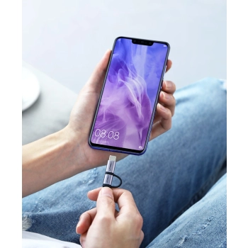  2w1 Kabel przewód w mocnym oplocie USB - microUSB + USB-C 1m 2.4A czarny - zdj. dodatkowe 8