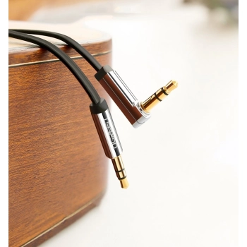  Kabel przewód płaski kątowy audio AUX 3.5mm minijack 0.5m czarny - zdj. dodatkowe 2