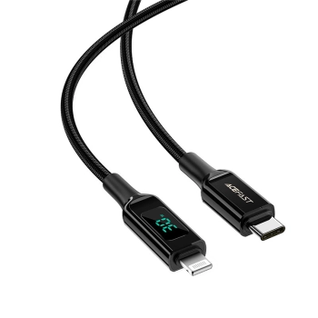  Kabel przewód w oplocie z ekranem LED do iPhone MFI USB-C - Lightning 1.2m 30W 3A czarny - zdj. dodatkowe 1