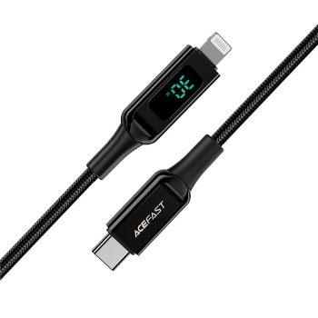  Kabel przewód w oplocie z ekranem LED do iPhone MFI USB-C - Lightning 1.2m 30W 3A czarny - zdj. dodatkowe 2