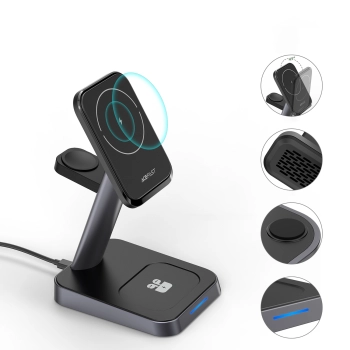  3w1 Ładowarka Qi 15W z uchwytem magnetycznym do iPhone Apple Watch i AirPods czarny - zdj. dodatkowe 9