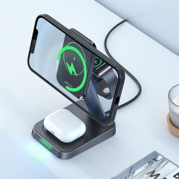  3w1 Ładowarka Qi 15W z uchwytem magnetycznym do iPhone Apple Watch i AirPods czarny - zdj. dodatkowe 5