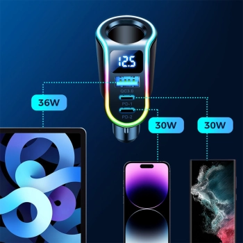  4w1 Szybka ładowarka samochodowa USB-A 2x USB-C PD 150W czarna - zdj. dodatkowe 5