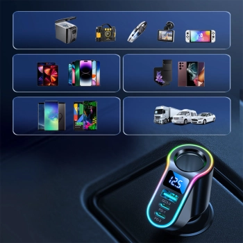  4w1 Szybka ładowarka samochodowa USB-A 2x USB-C PD 150W czarna - zdj. dodatkowe 7