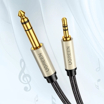  Kabel przewód przejściówka audio TRS mini jack 3.5mm - jack 6.35mm 2m szary - zdj. dodatkowe 1