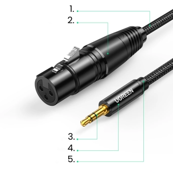  Kabel przewód audio 3.5mm mini jack (męski) - XLR (żeński) 1m czarny - zdj. dodatkowe 8