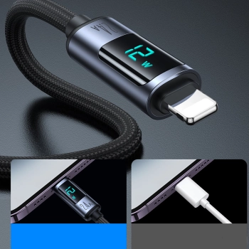  Kabel do iPhone z wyświetlaczem LED Lightning - USB-A 2.4A 1.2m czarny - zdj. dodatkowe 4