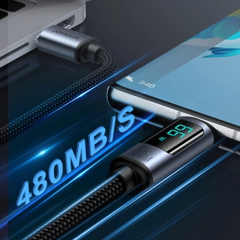  Kabel przewód z wyświetlaczem LED USB-C - USB-A 66W 1.2m czarny - zdj. dodatkowe 3