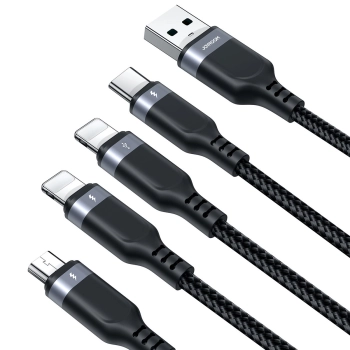  4w1 Kabel przewód USB-A - USB-C 2x iPhone Lightning microUSB 1.2m czarny - zdj. dodatkowe 3