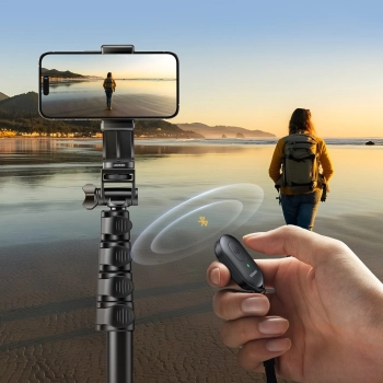  Selfie stick ze stojakiem i pilotem Bluetooth długi kijek do selfie 1.8m czarny - zdj. dodatkowe 2