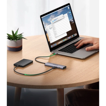  HUB adapter portów USB-C - 2x USB-A 2x USB-C 20cm szary - zdj. dodatkowe 5