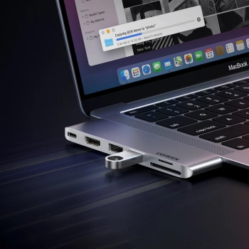  Rozdzielacz portów HUB MacBook Air Pro 2x USB-C HDMI 2x USB 3.0 SD TF PD szary - zdj. dodatkowe 2
