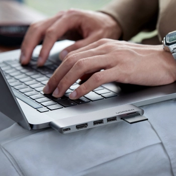  Rozdzielacz portów HUB MacBook Air Pro 2x USB-C HDMI 2x USB 3.0 SD TF PD szary - zdj. dodatkowe 3