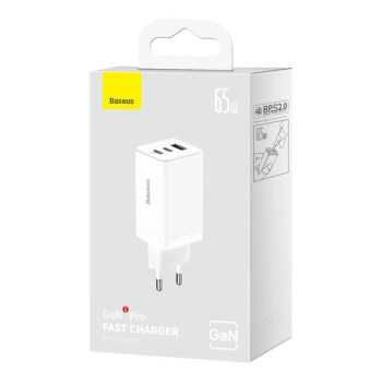  Szybka ładowarka sieciowa GaN 2x USB-C USB 65W + kabel USB-C biała - zdj. dodatkowe 4