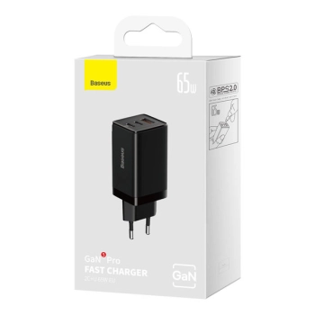  Szybka ładowarka sieciowa GaN 2x USB-C USB 65W + kabel USB-C czarna - zdj. dodatkowe 4