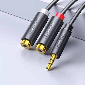  Kabel przewód przejściówka audio jack 3.5mm męski - 2x RCA żeński 0.25m szary - zdj. dodatkowe 1