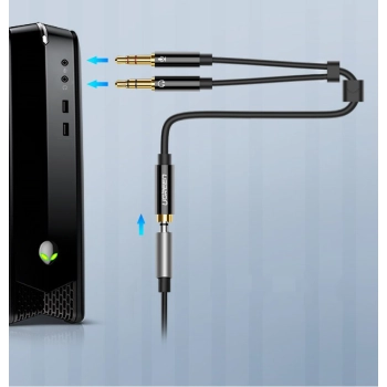  Przejściówka rozdzielacz AUX 3.5 mm mini jack na mikrofon i słuchawki czarny - zdj. dodatkowe 2