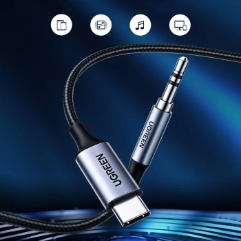  Kabel audio stereo AUX 3.5 mm mini jack - USB-C do telefonu tabletu 1m czarny - zdj. dodatkowe 6
